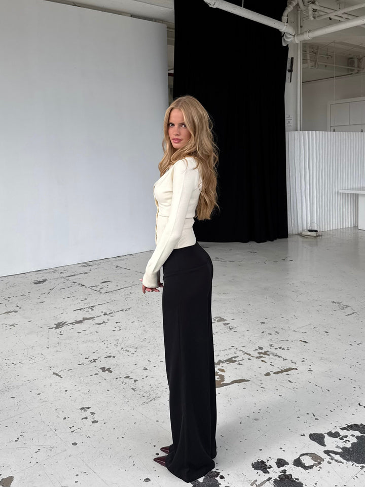 Flowy low waist pants - black