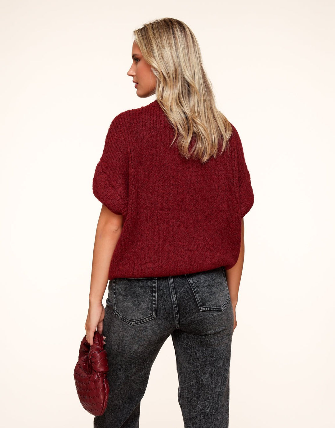 Bordeaux Wool Knitted 3/4 Sleeves - Sweater