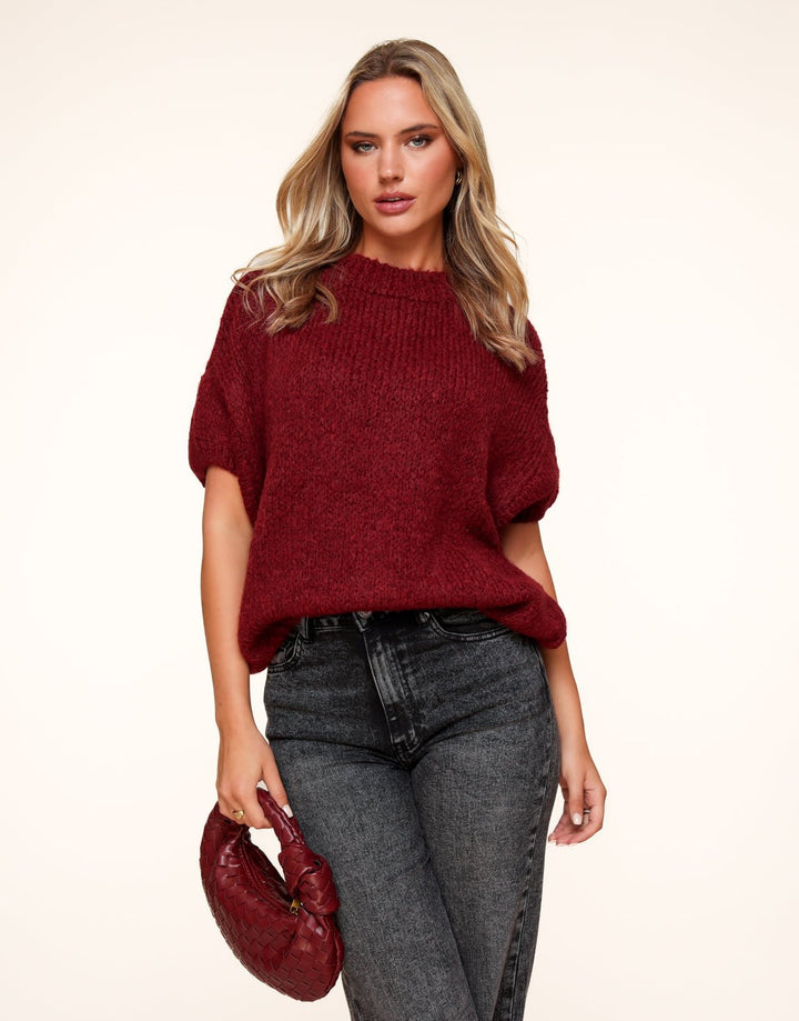 Bordeaux Wool Knitted 3/4 Sleeves - Sweater