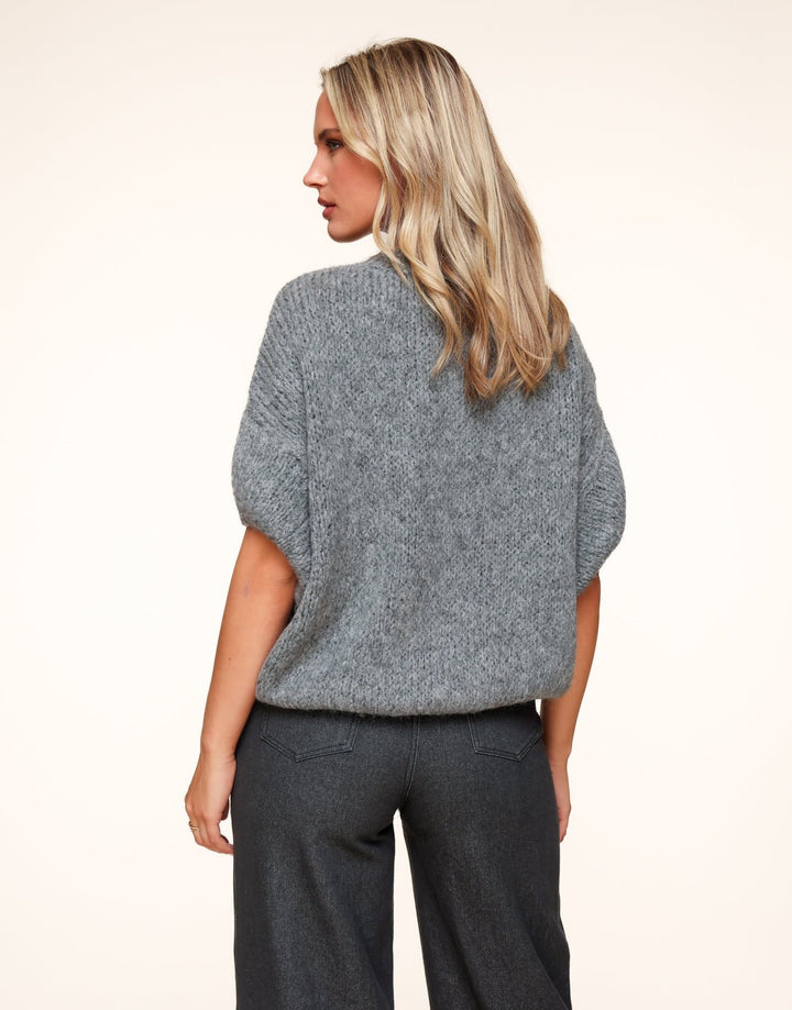 Dark Grey Knitted Wool 3/4 Sleeve - Knit