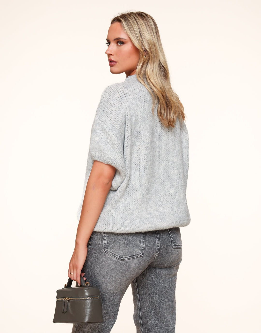 Light Grey Knitted Wool 3/4 Sleeve - Sweater