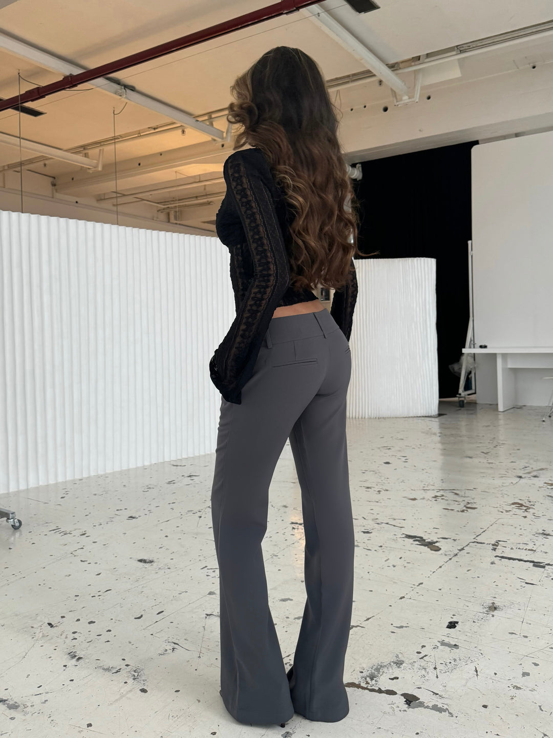 Livia Low Waist Pants - Dark Gray