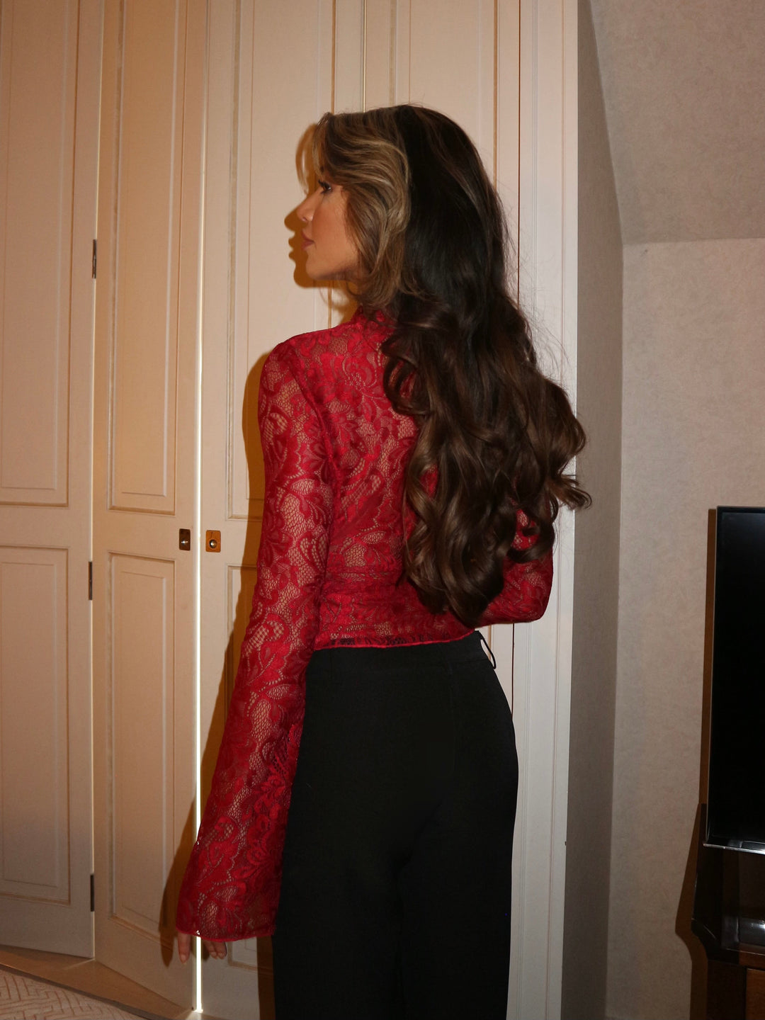 Trim lace top - dark red