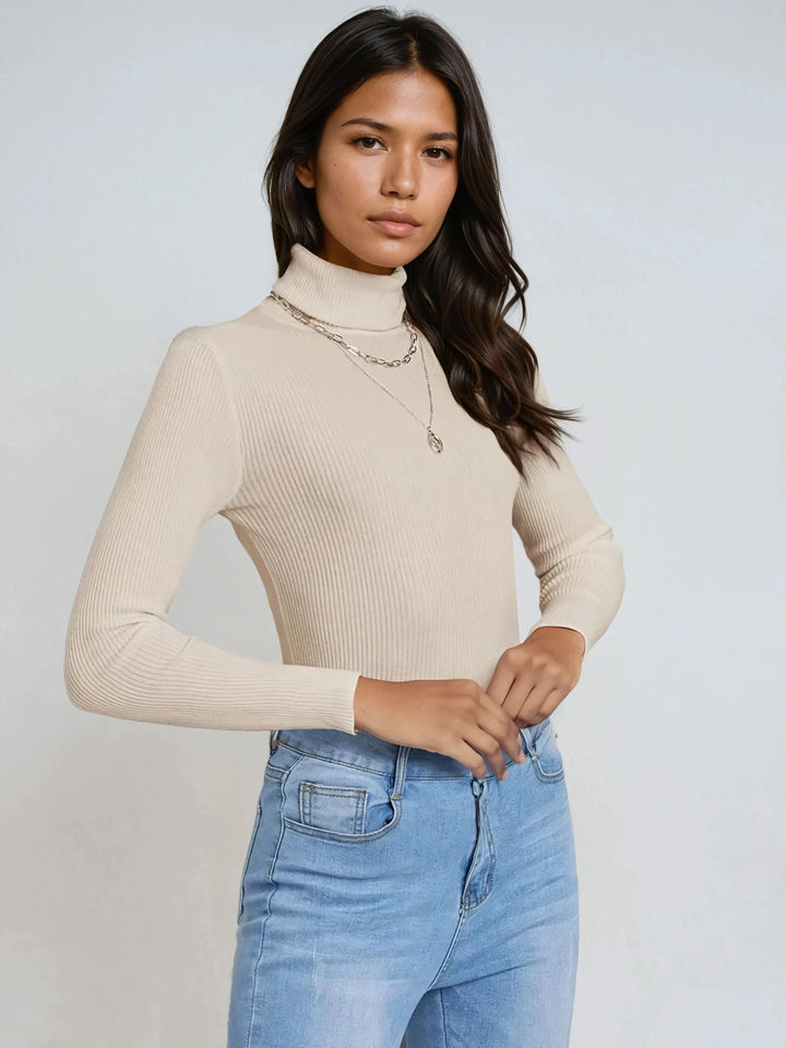 Ribbed Knit Turtleneck Sweater Slim Fit For Office Wear