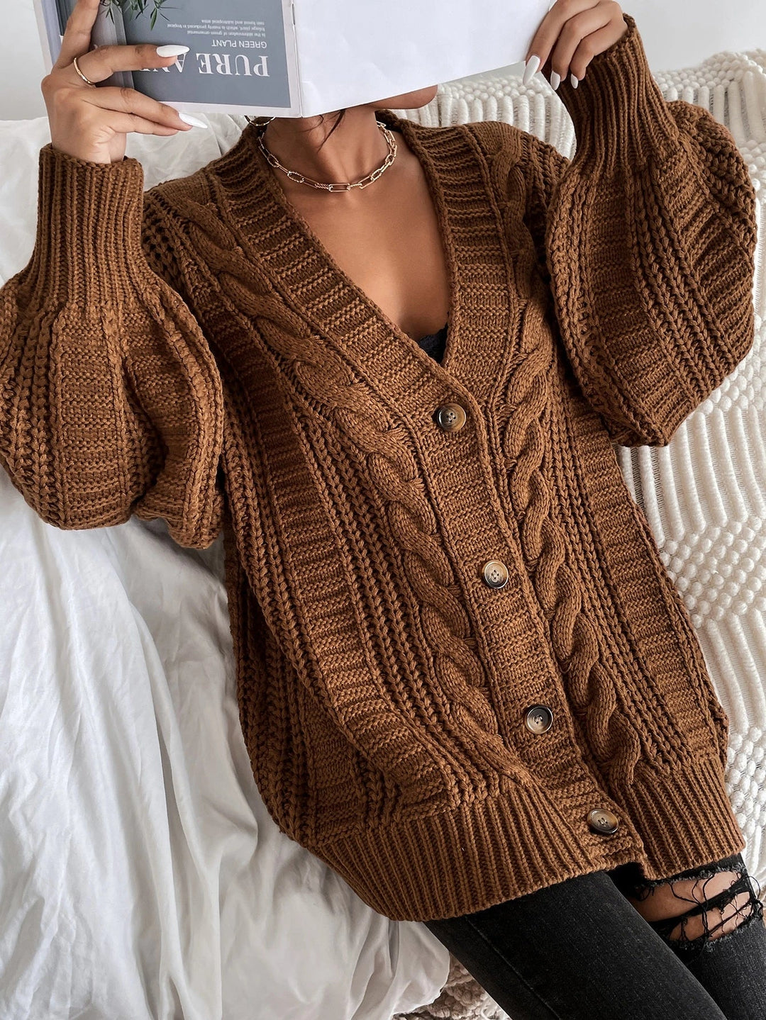 Hearthside Cable Knit Slouch Cardigan