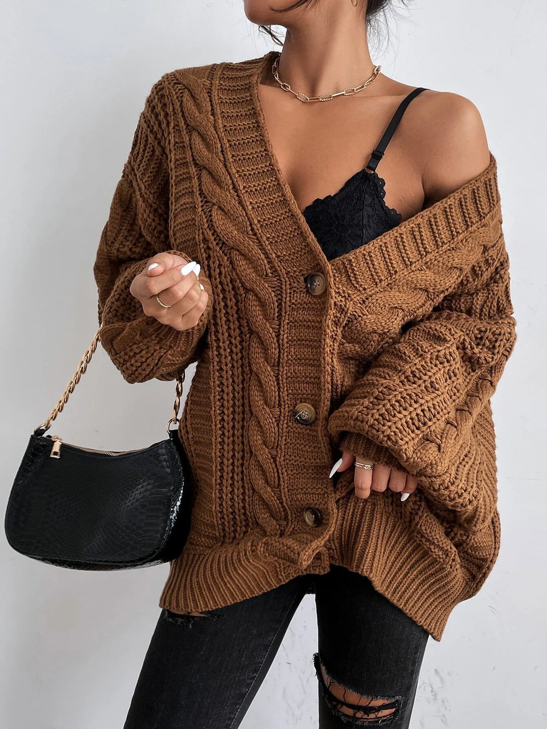 Hearthside Cable Knit Slouch Cardigan