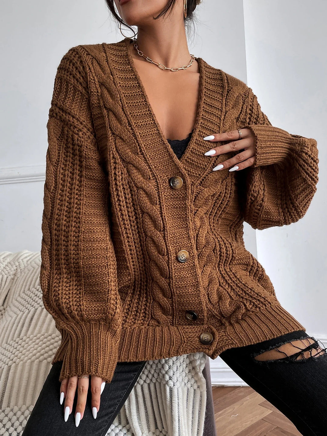 Hearthside Cable Knit Slouch Cardigan