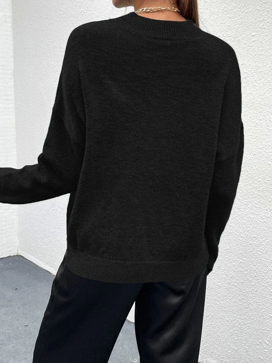 Effortless Mock Neck Sweater With Drop Shoulder Oversized