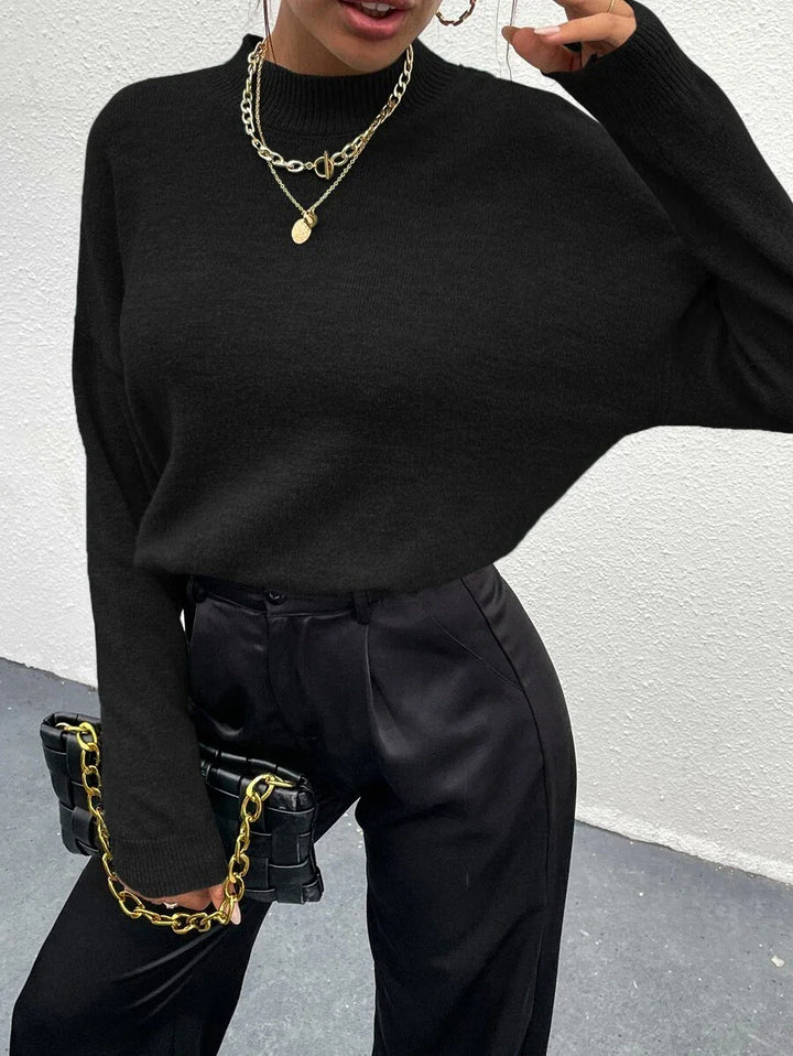 Effortless Mock Neck Sweater With Drop Shoulder Oversized