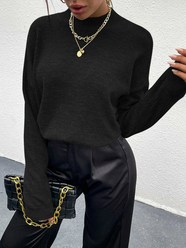 Effortless Mock Neck Sweater With Drop Shoulder Oversized