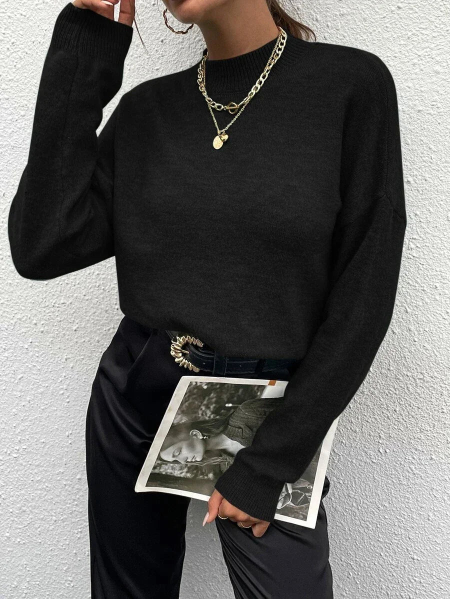 Effortless Mock Neck Sweater With Drop Shoulder Oversized