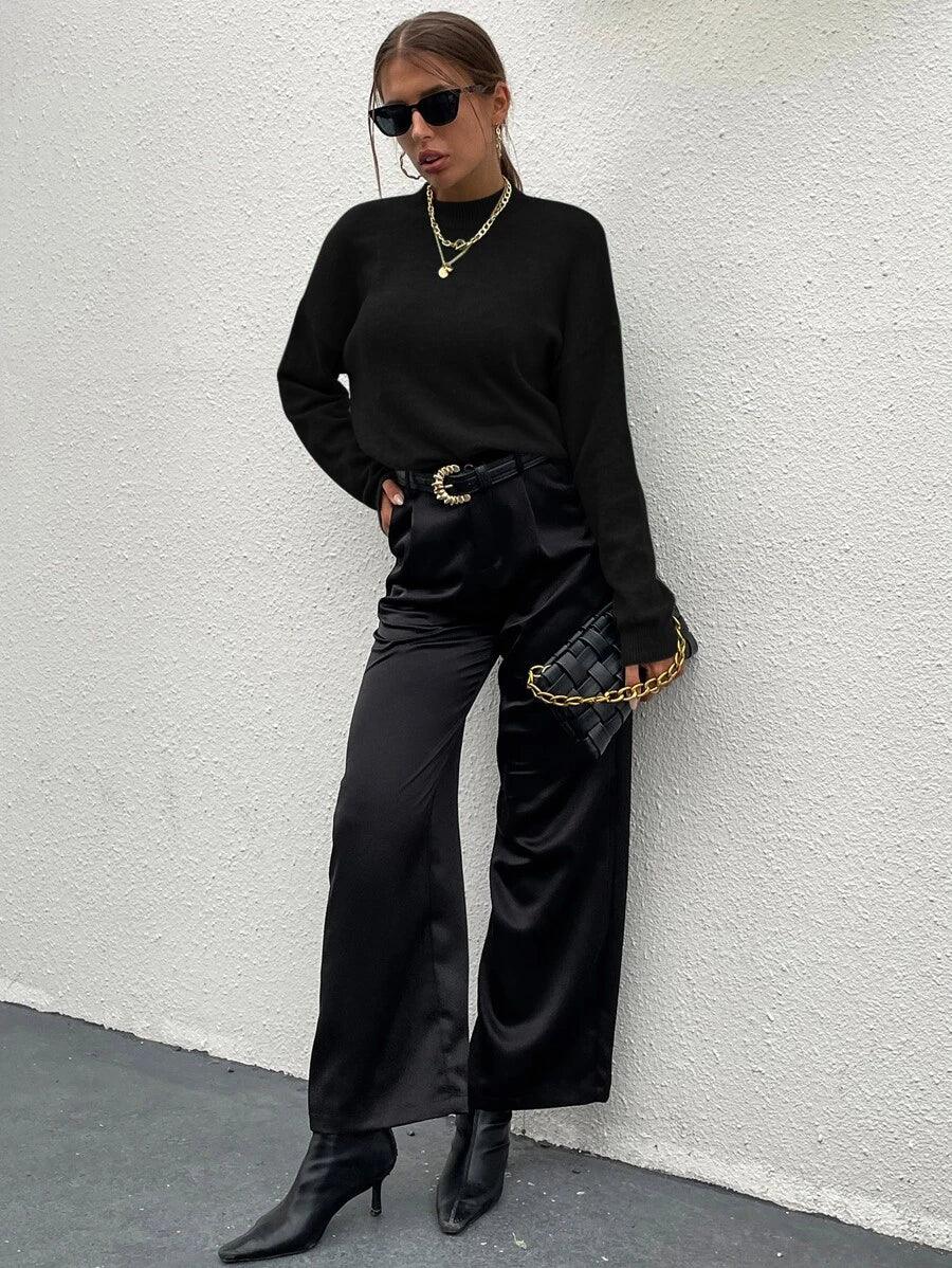 Effortless Mock Neck Sweater With Drop Shoulder Oversized