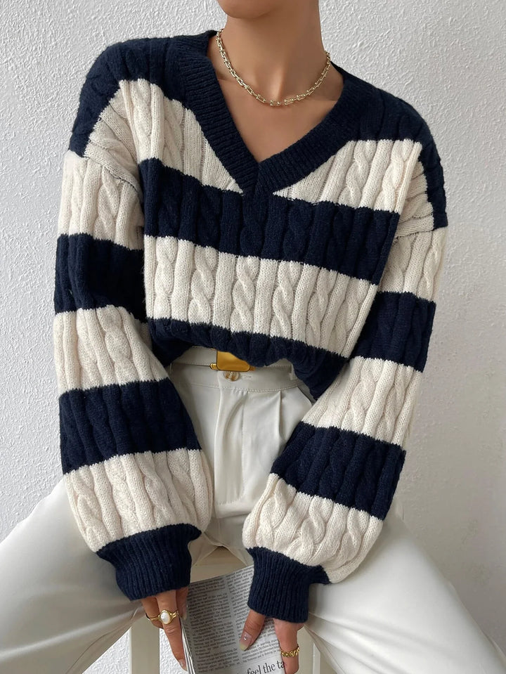 Varsity Lines Cable Knit Jumper