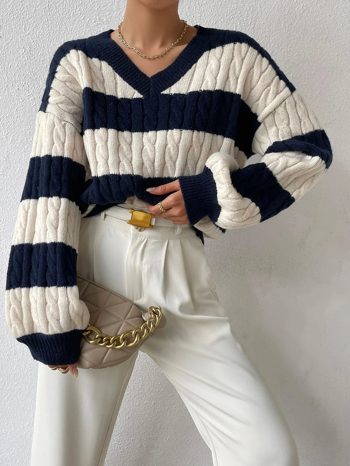 Varsity Lines Cable Knit Jumper