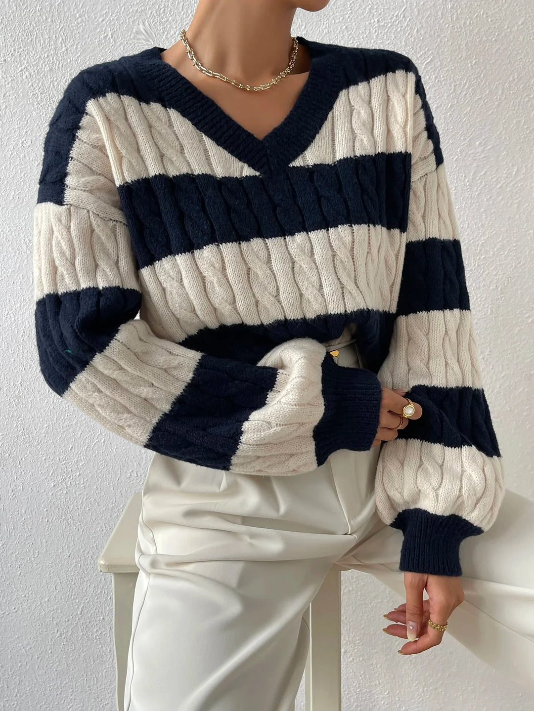Varsity Lines Cable Knit Jumper