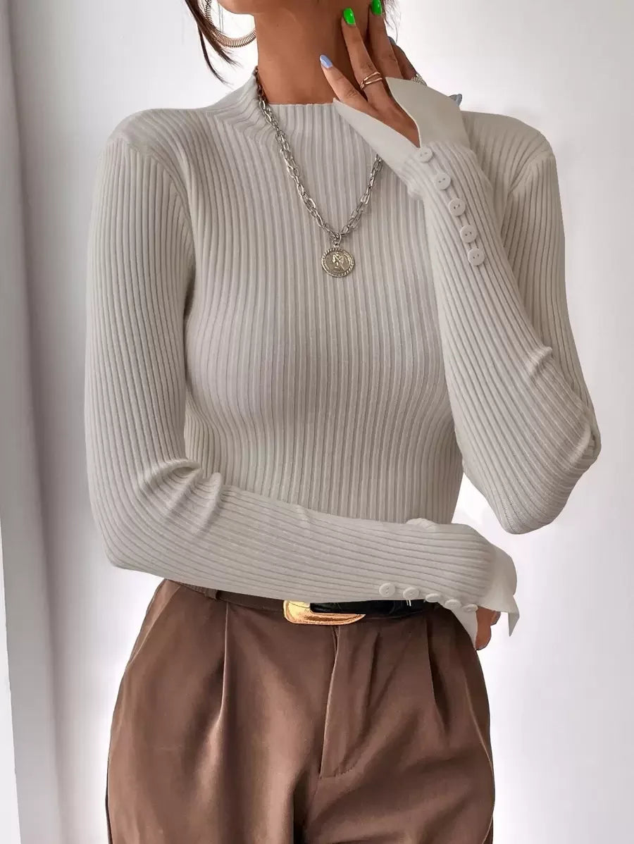 Ribbed Mock Neck Sweater For Fall And Winter Comfort Daily