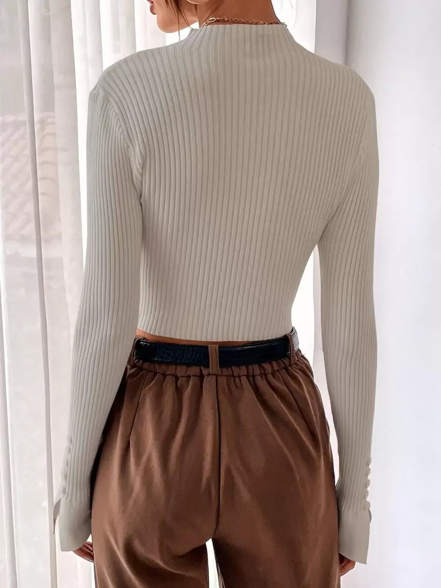 Ribbed Mock Neck Sweater For Fall And Winter Comfort Daily