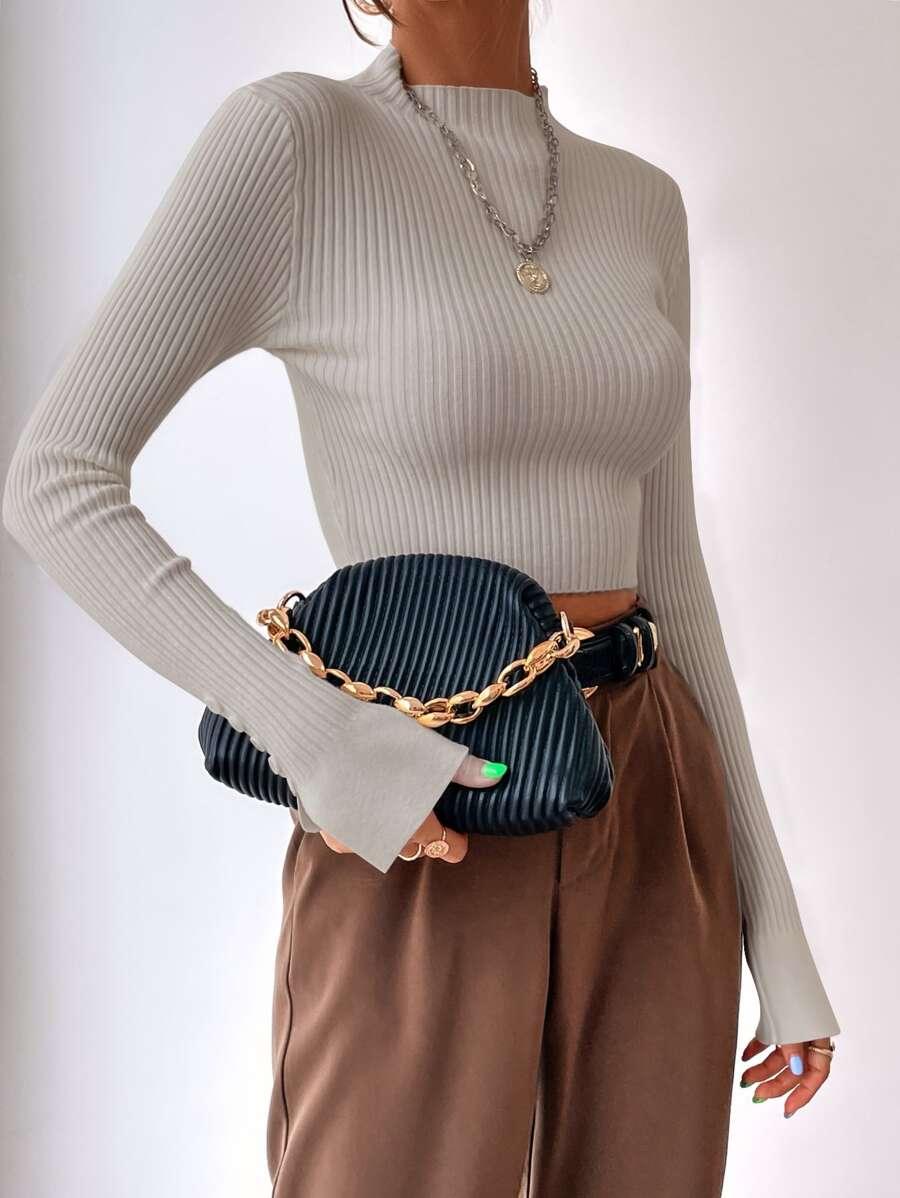 Ribbed Mock Neck Sweater For Fall And Winter Comfort Daily
