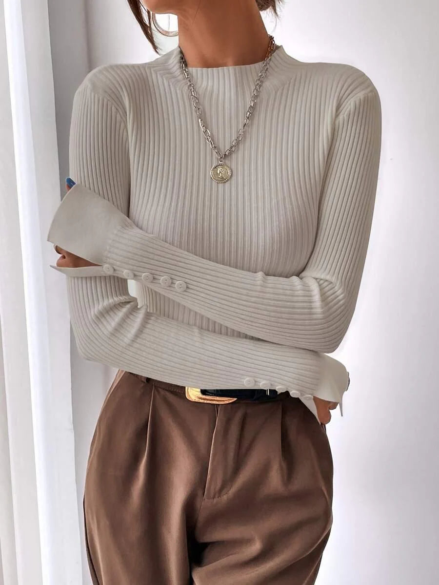Ribbed Mock Neck Sweater For Fall And Winter Comfort Daily