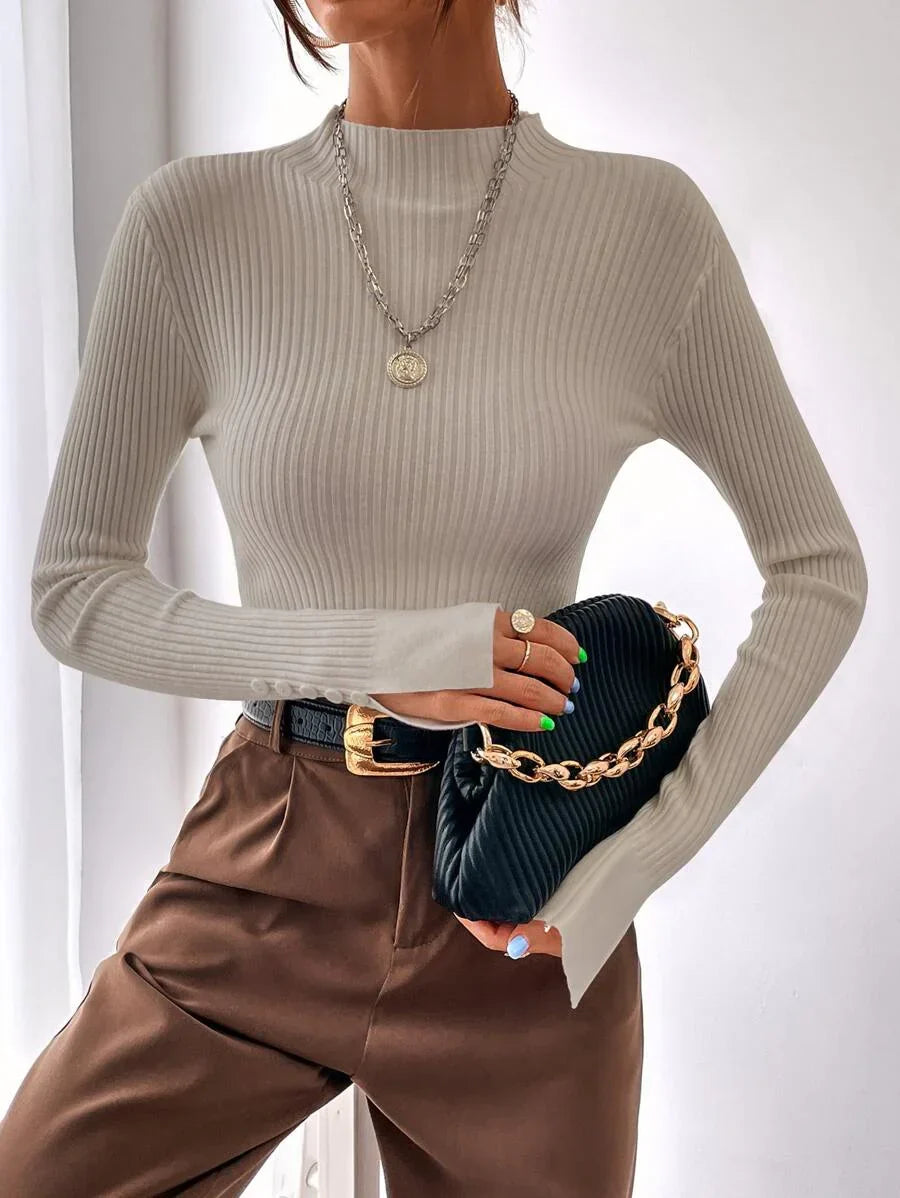 Ribbed Mock Neck Sweater For Fall And Winter Comfort Daily