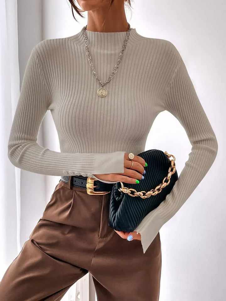 Ribbed Mock Neck Sweater For Fall And Winter Comfort Daily