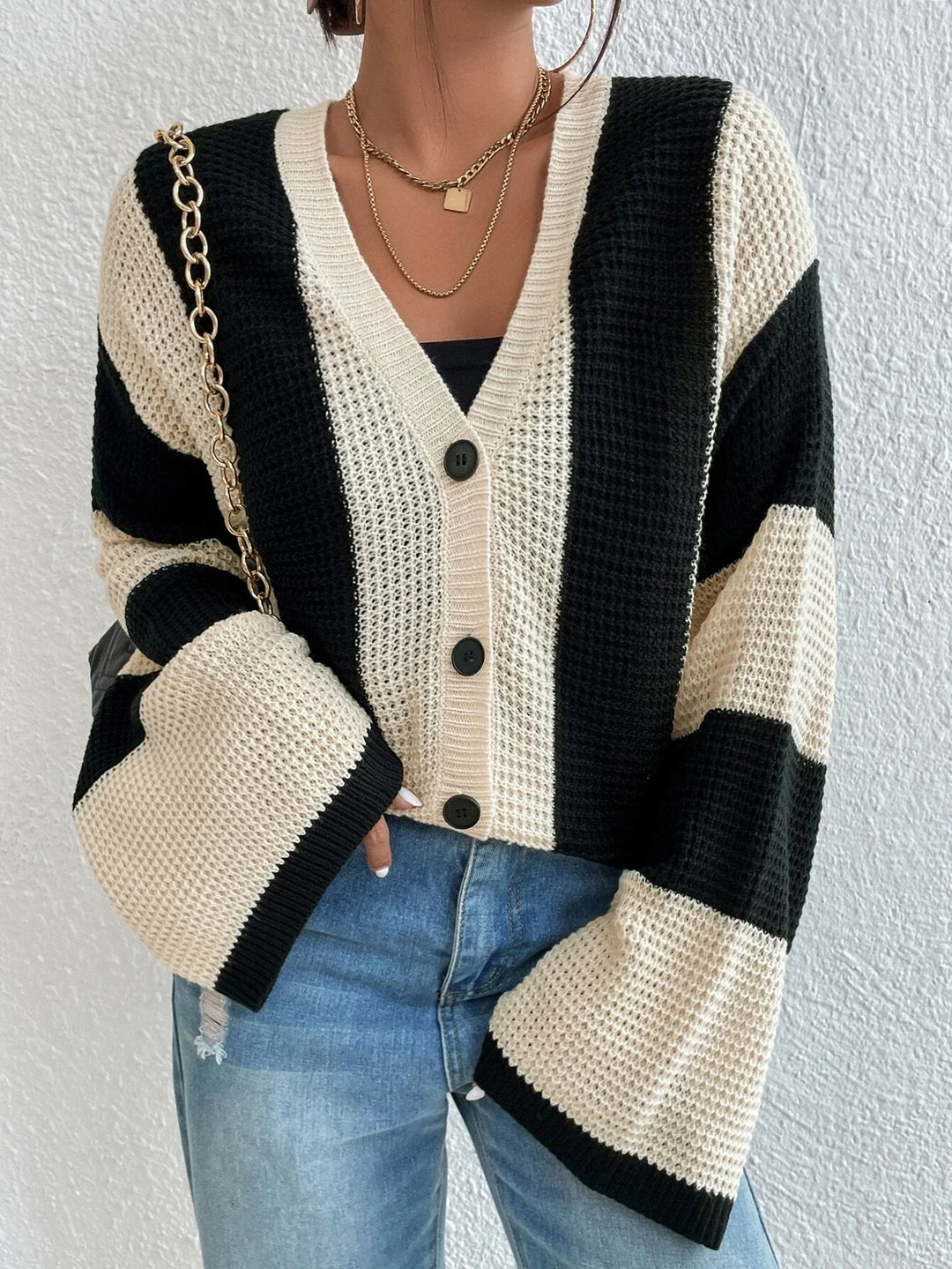 Bold Lines Waffle Knit Cardigan