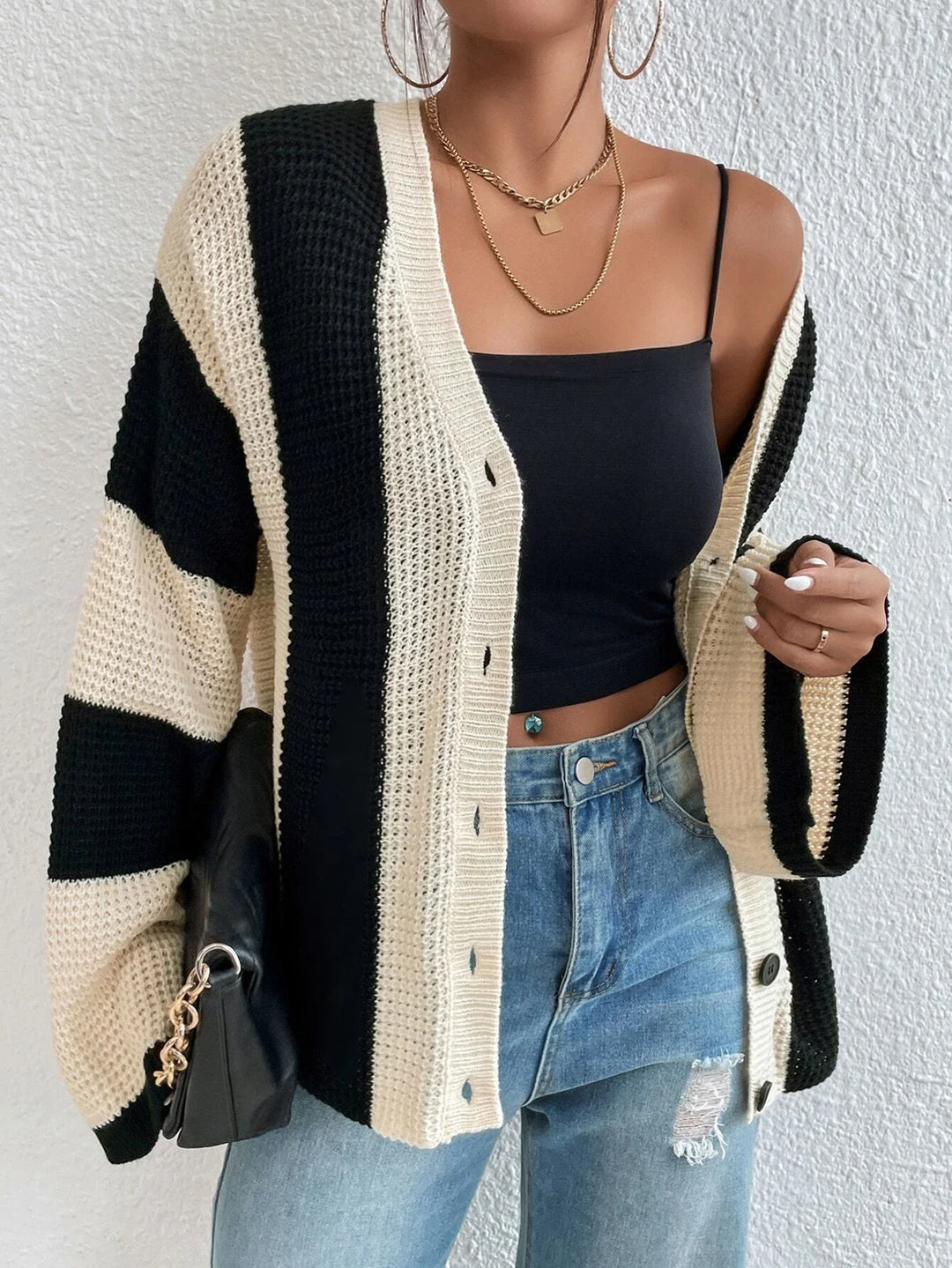 Bold Lines Waffle Knit Cardigan