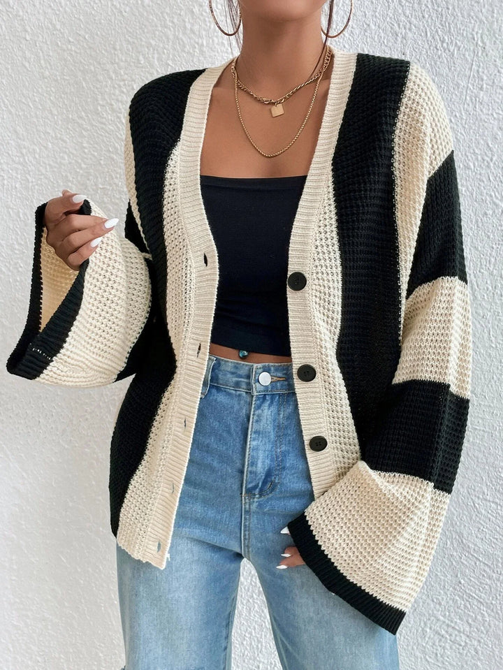 Bold Lines Waffle Knit Cardigan