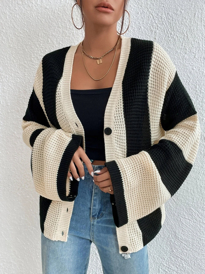 Bold Lines Waffle Knit Cardigan