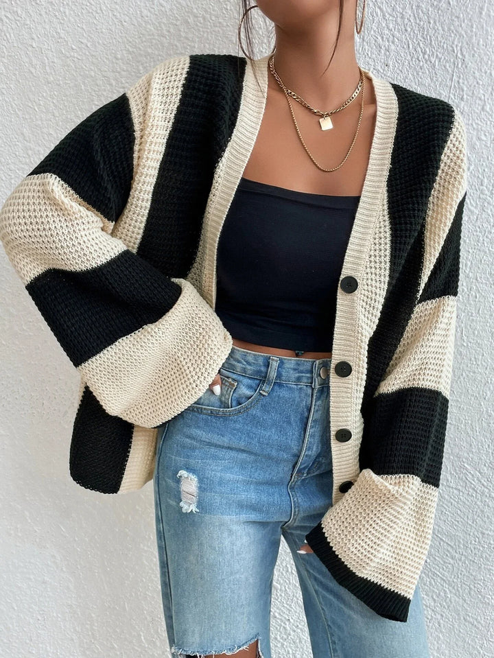 Bold Lines Waffle Knit Cardigan