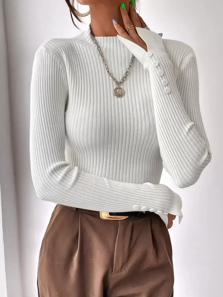 Ribbed Mock Neck Sweater For Fall And Winter Comfort Daily