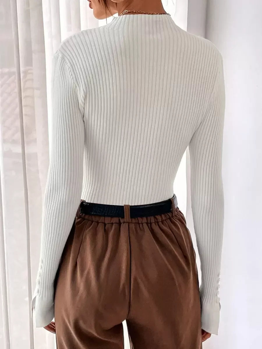 Ribbed Mock Neck Sweater For Fall And Winter Comfort Daily