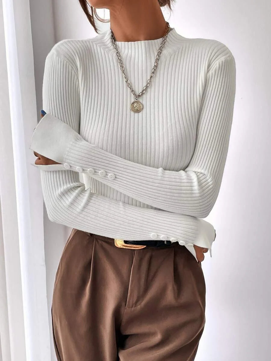 Ribbed Mock Neck Sweater For Fall And Winter Comfort Daily