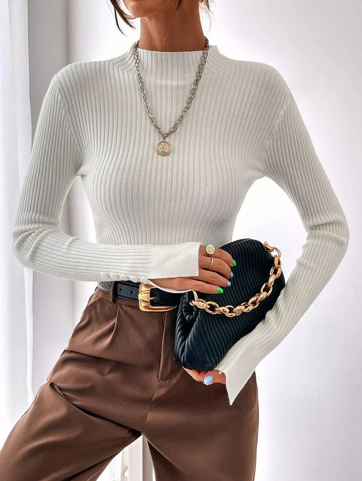 Ribbed Mock Neck Sweater For Fall And Winter Comfort Daily