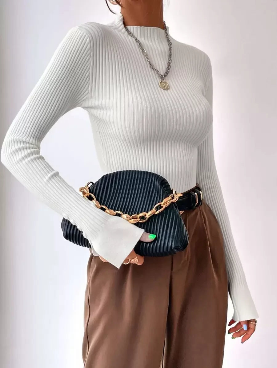 Ribbed Mock Neck Sweater For Fall And Winter Comfort Daily