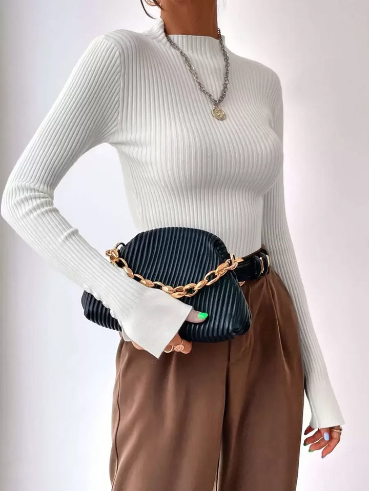Ribbed Mock Neck Sweater For Fall And Winter Comfort Daily