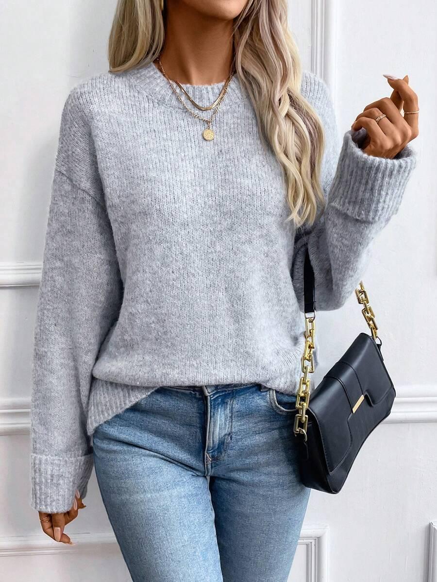 Solid Color Long Sleeve Sweater Cozy Everyday Knit Pullover