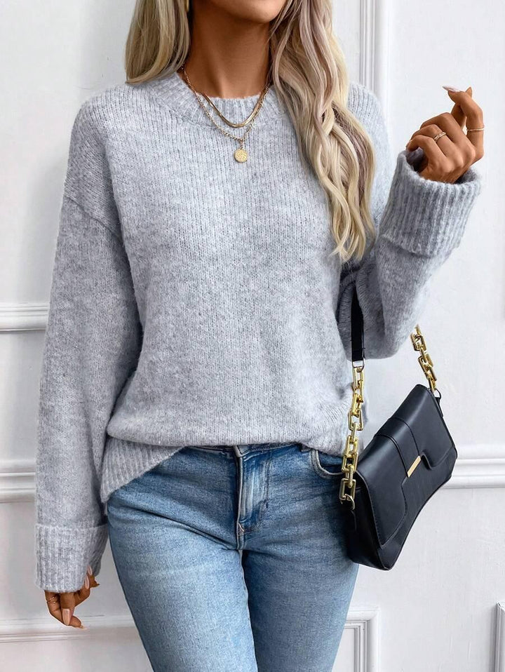 Solid Color Long Sleeve Sweater Cozy Everyday Knit Pullover