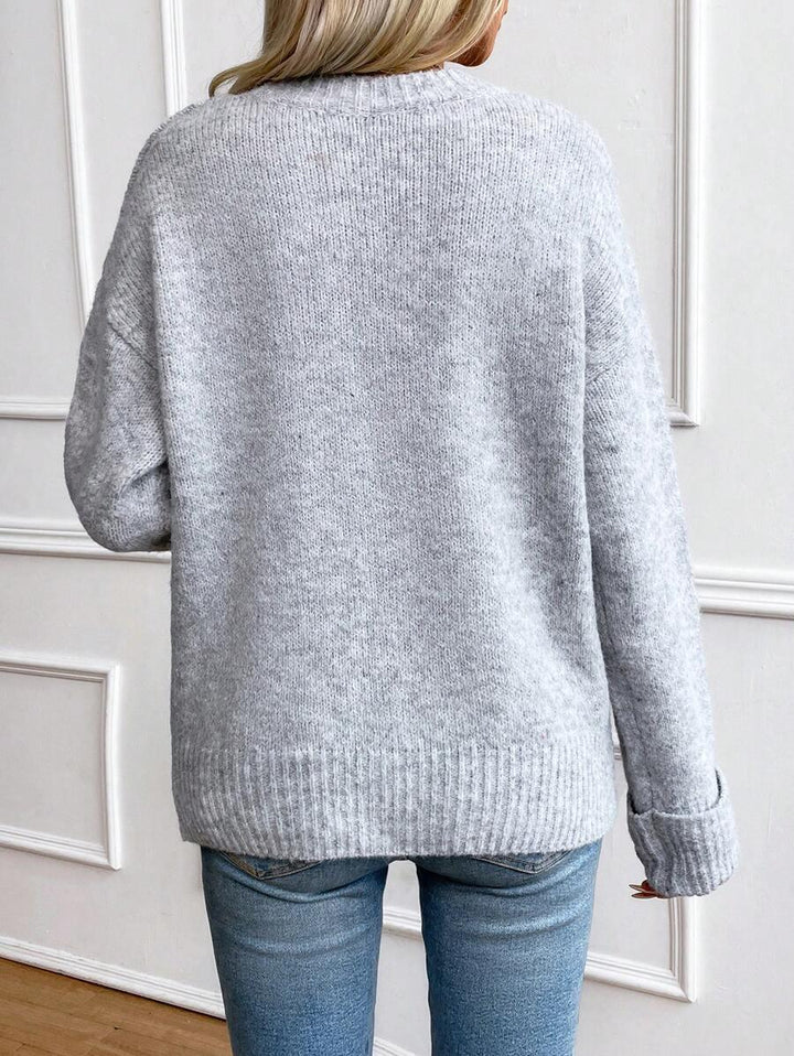 Solid Color Long Sleeve Sweater Cozy Everyday Knit Pullover