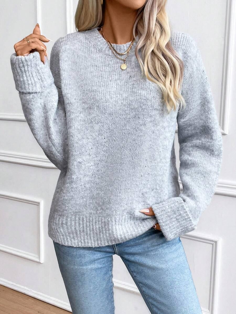 Solid Color Long Sleeve Sweater Cozy Everyday Knit Pullover
