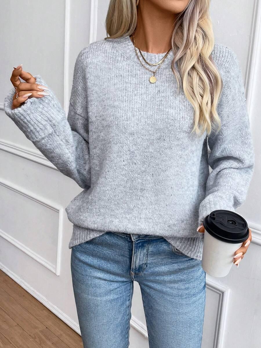 Solid Color Long Sleeve Sweater Cozy Everyday Knit Pullover
