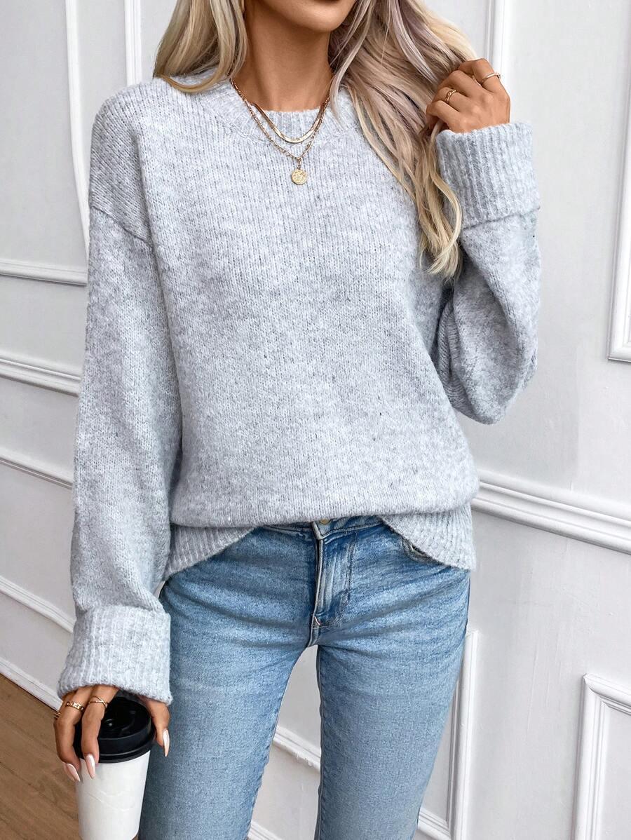 Solid Color Long Sleeve Sweater Cozy Everyday Knit Pullover