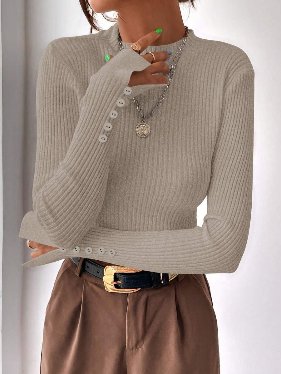 Ribbed Mock Neck Sweater For Fall And Winter Comfort Daily