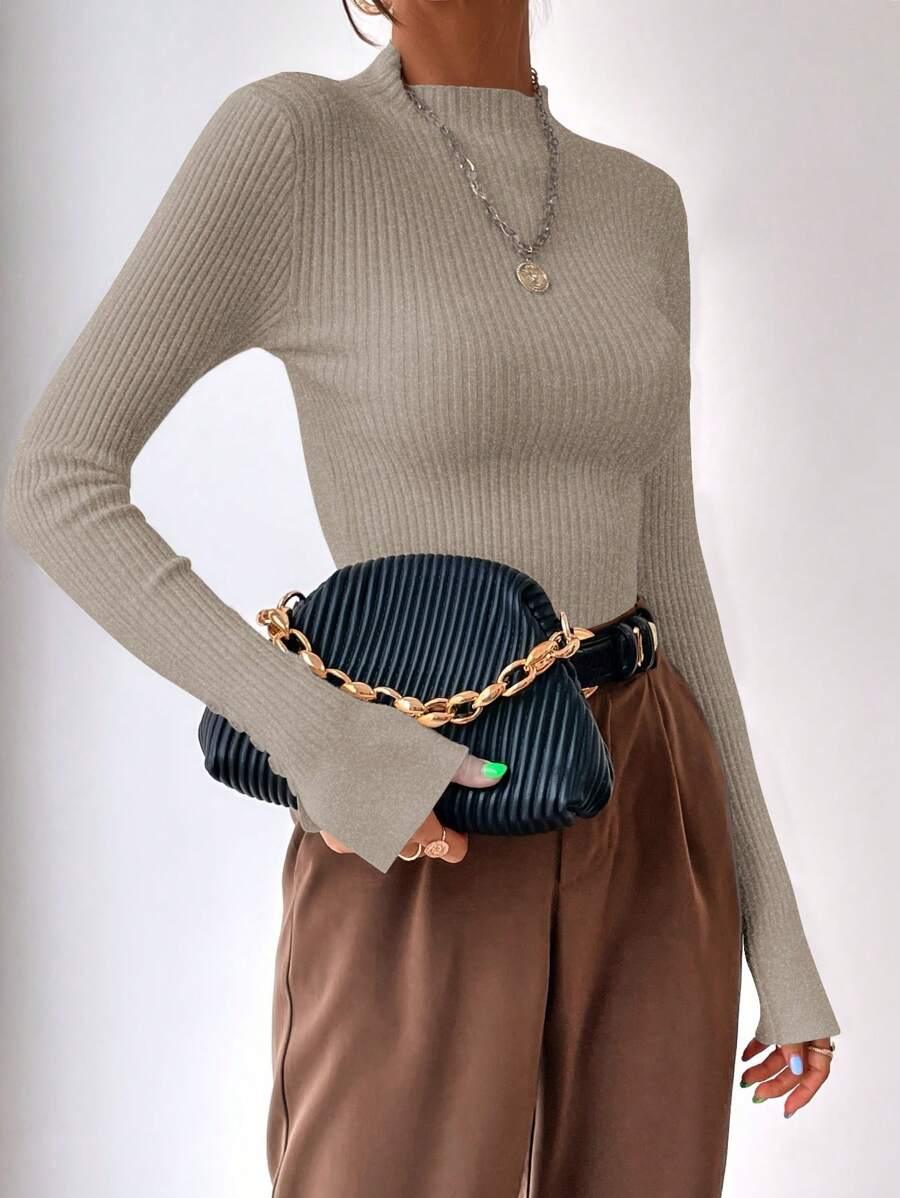 Ribbed Mock Neck Sweater For Fall And Winter Comfort Daily