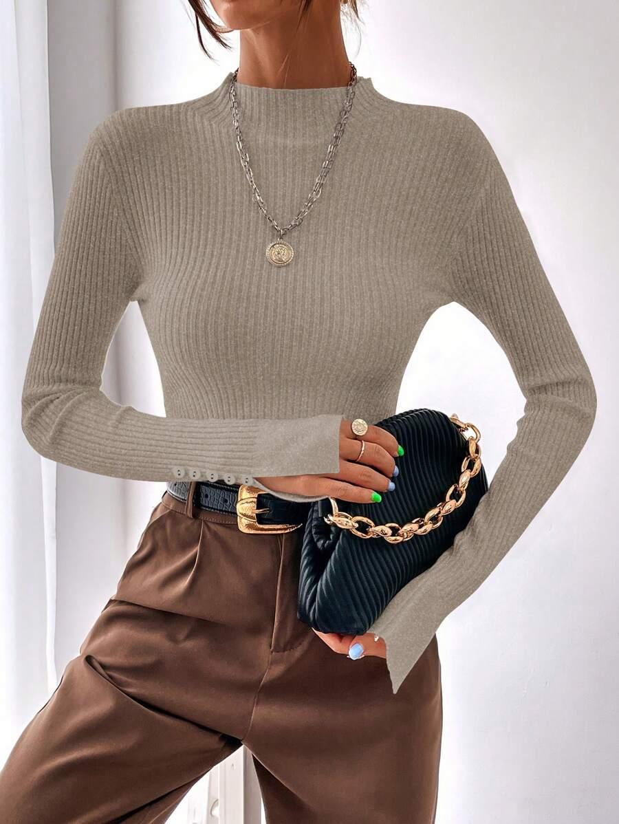 Ribbed Mock Neck Sweater For Fall And Winter Comfort Daily