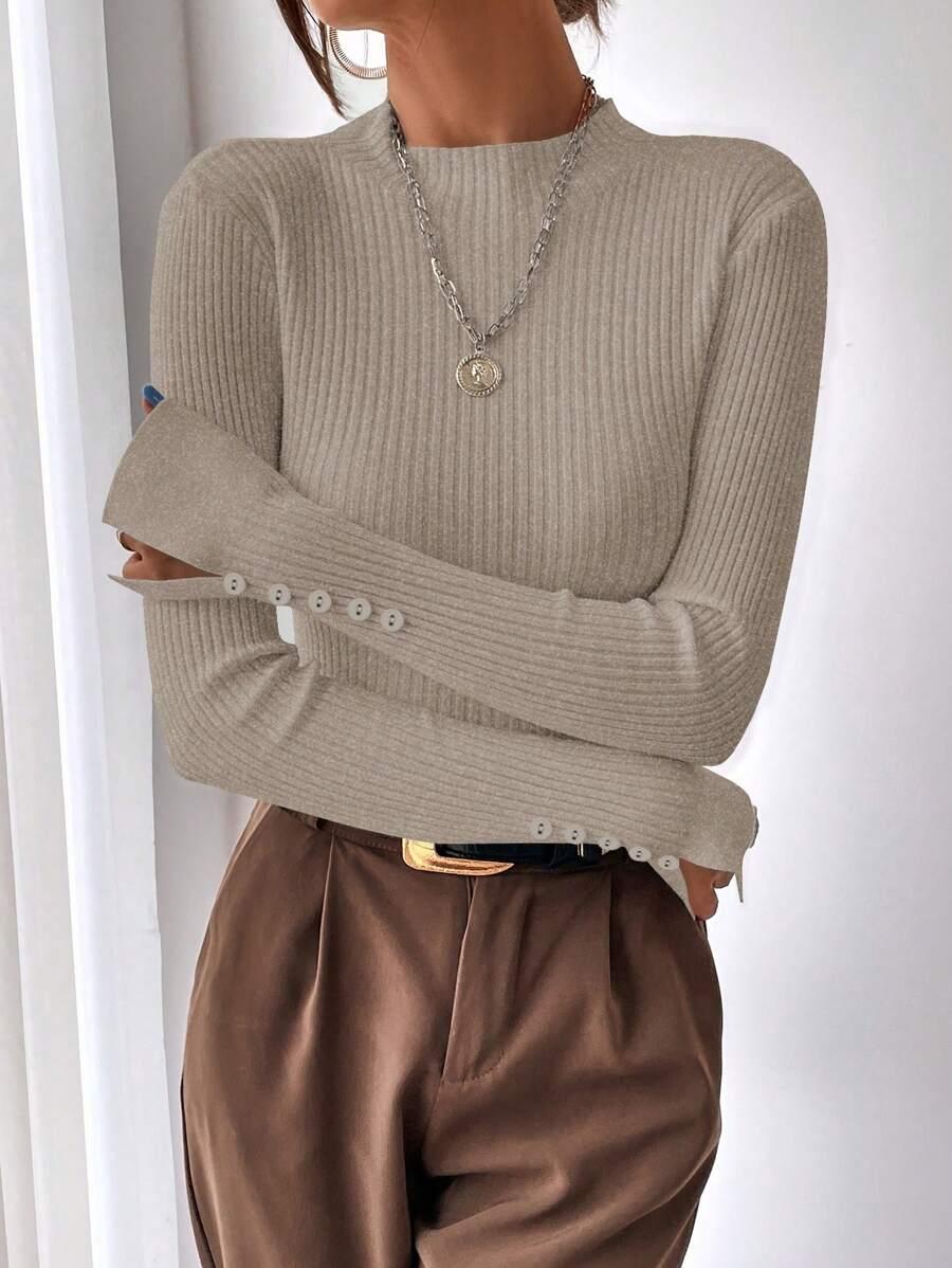 Ribbed Mock Neck Sweater For Fall And Winter Comfort Daily