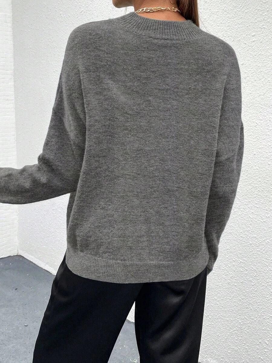 Effortless Mock Neck Sweater With Drop Shoulder Oversized