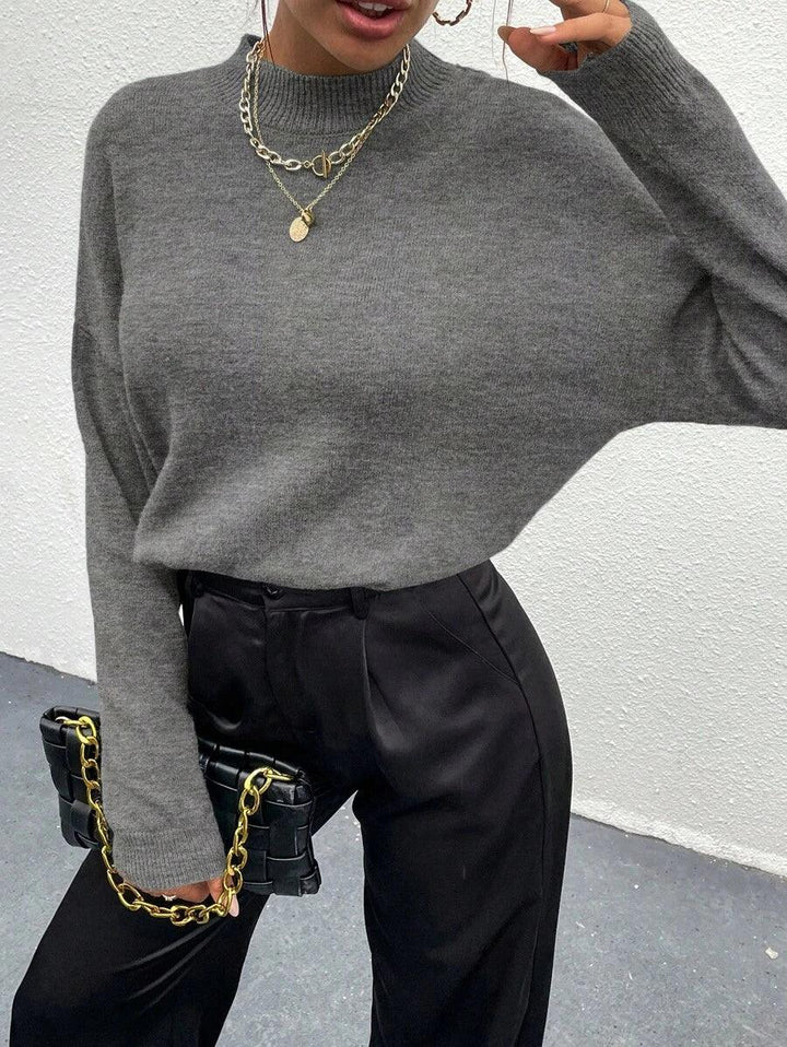 Effortless Mock Neck Sweater With Drop Shoulder Oversized