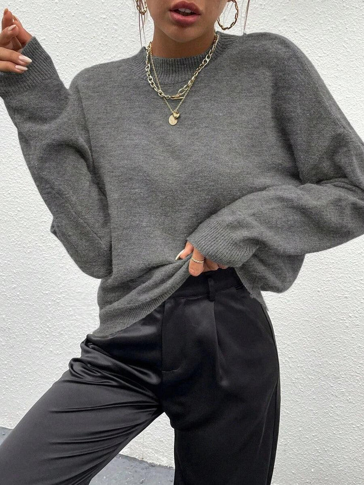 Effortless Mock Neck Sweater With Drop Shoulder Oversized