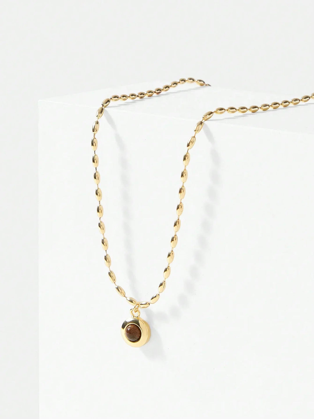 Premium Tiger Eye Necklace 18K Gold Plated Rice Bead Chain